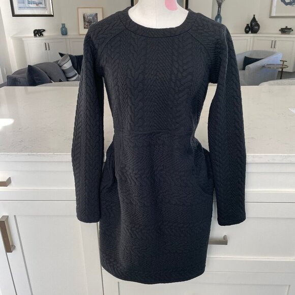 Prana Macee Raglan Slv Scoop Nk Textured Jacquard Knit Shift Dress Black XS NWT - Picture 1 of 16